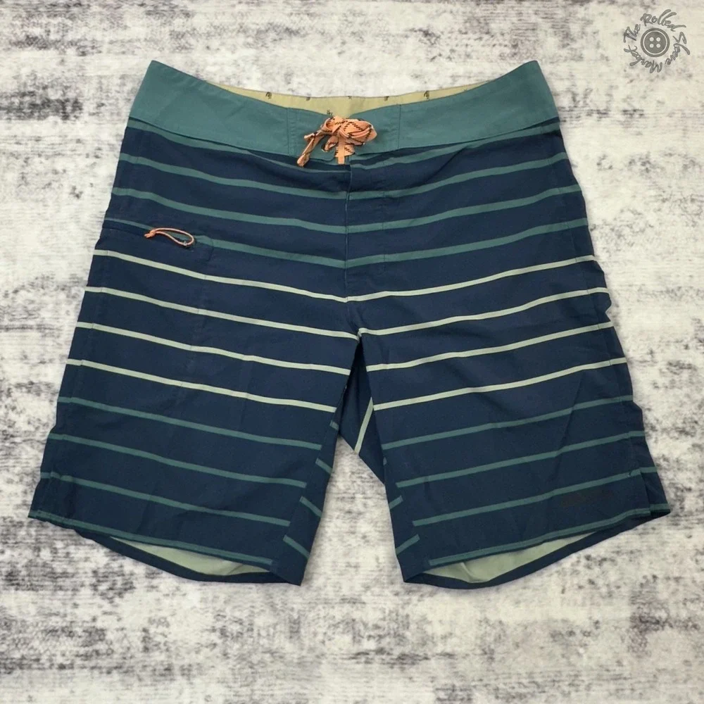 Patagonia‎ Men's Board Shorts 34 Navy Striped Drawstring Surf Swim *READ*